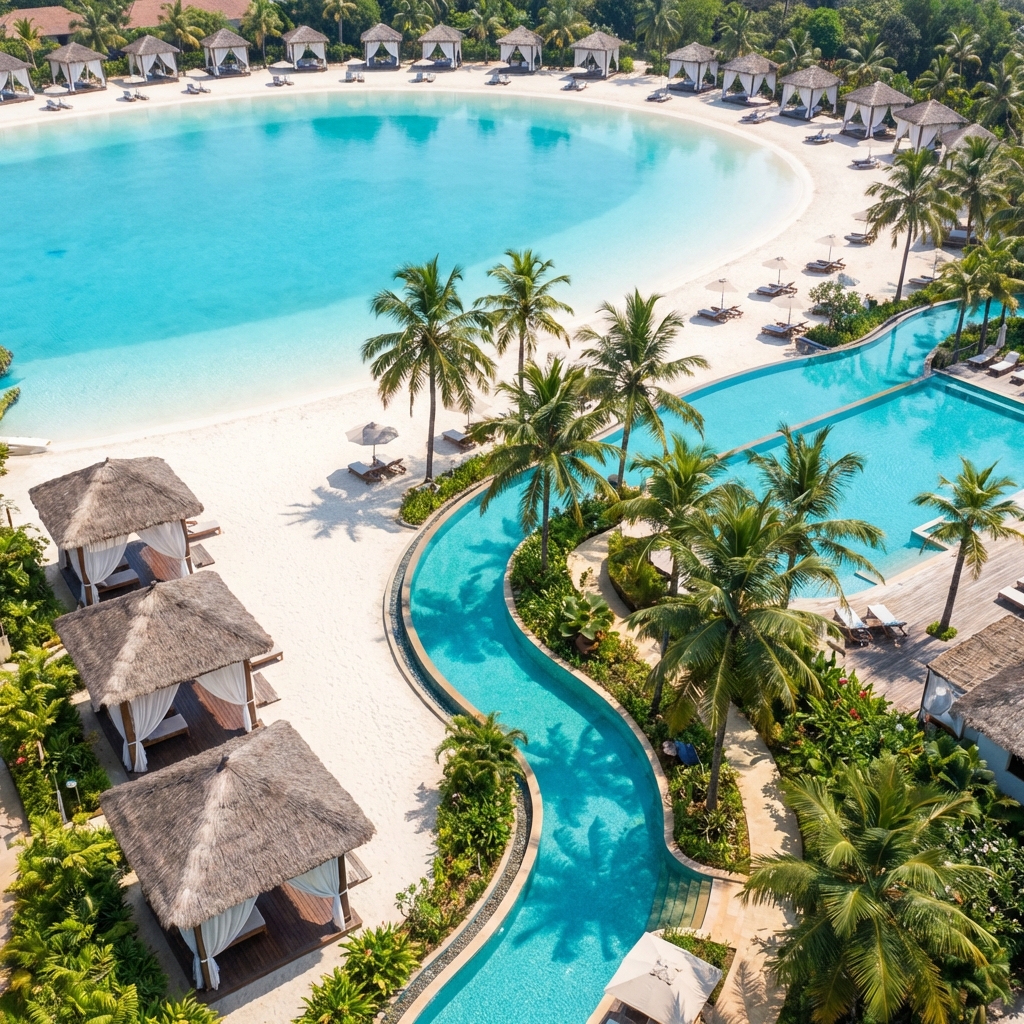 Man-made sea and private white sand beach at One Goa